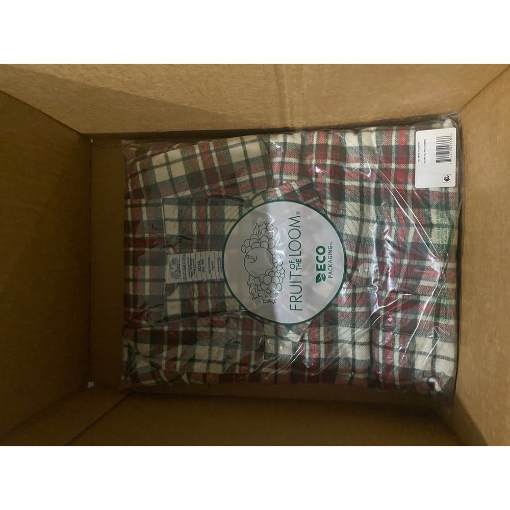 Fruit of the Loom Mens Flannel Pajama Set M Red Green Plaid Sleepwear New - Picture 7 of 8
